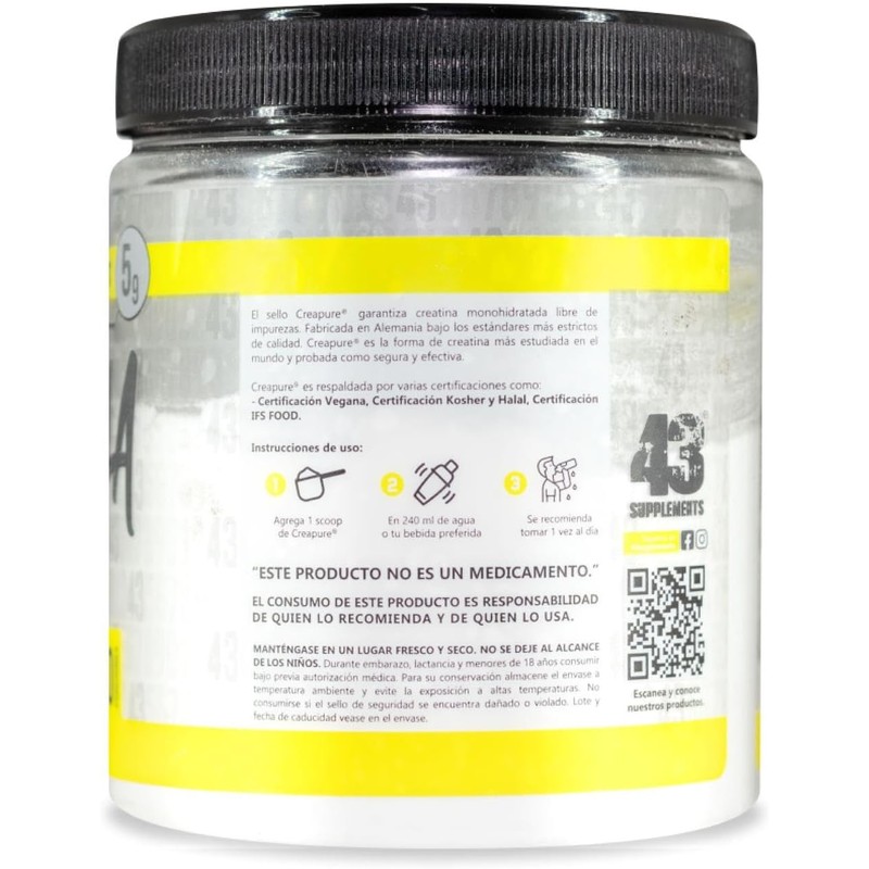 Creatina Monohidratada 300 g 60 serv Creapure 43 Supplements