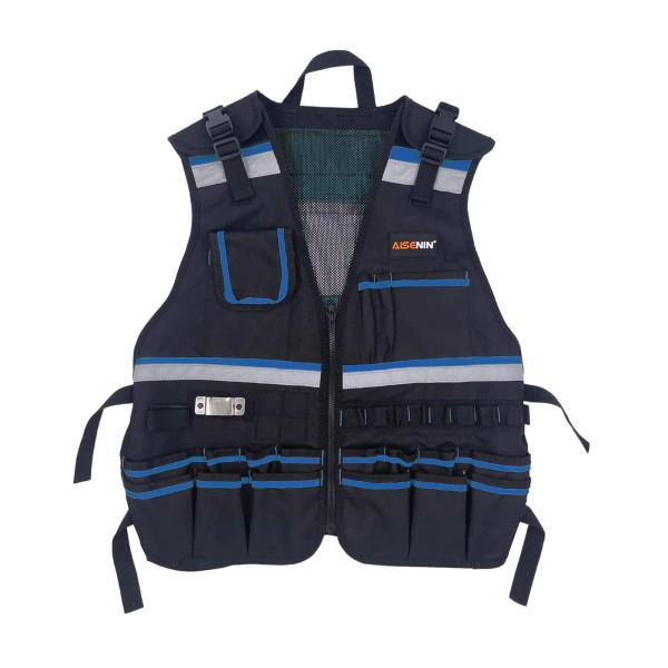 AISENIN Reflective Safety Tool Vest with Multi-pockets and Zipper,Heavy Duty