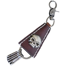 One Limitation AN114 Key Chain, Skull, Keyring, Leather, Charm, Men's, Women's,, coffee