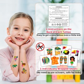 Partywind 408 PCS Hawaiian Tattoos for Party Decorations, Hawaiian Luau Party Favors Supplies for Boys and Girls, Beach Tropical Tattoos for Party Games (Individually Wrapped Sheet)