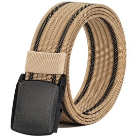 Men's Nylon Belt, Military Tactical Belt with YKK Plastic Buckle, Durable Breathable Canvas Belt for Work Outdoor Cycling Hiking Skiing,Adjustable for Pants Size Below 46inches (Beige)
