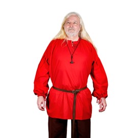 Mythrojan “Adventurer” Shirt with Lacing 100% Cotton Medieval Viking SCA LARP, Red, Medium