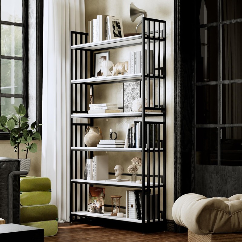 BUZUEY 6 Tier Bookshelf,72in Tall Bookcase for CDs/Movies/Books, Home Office