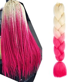 Braiding Hair Ombre Beige to Pink Braid Hair Extensions Hot Water Setting High Temperature Synthetic Fiber 24 Inches(B48-1Pack)
