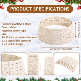 28'' Christmas Tree Collar White Woven Christmas Tree Skirt Basket Cotton Rope Tree Ring Water Hyacinth Xmas Tree Cover Rattan Wicker Christmas Tree Collar for Home Farmhouse Holiday Decor