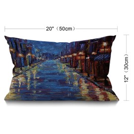BGBDEIA Oblong Cushion Cover Farmhouse 12x20 Inch Soft Linen Throw Pillowcase New Orleans Bourbon Street Watercolor Painting Pillow Cover for Couch Bed Sofa Chair,30 x 50 cm