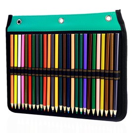YOUSHARES 54 Slots Pencil Sleeve - 3 Ring Loose-Leaf Binder Pencil Pouch Stationery Organizer for Colored Pencils, Pens （Green）