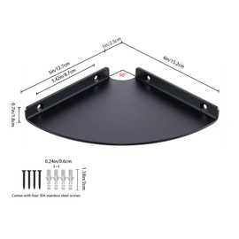 YUjieSTC 6 Inch Corner Shelf - Heavy Duty 3.0mm Aluminum Alloy Wall Mounted Floating Shelf for Bathroom, Kitchen, Living Room, Office, Bedroom & Dorm - Black