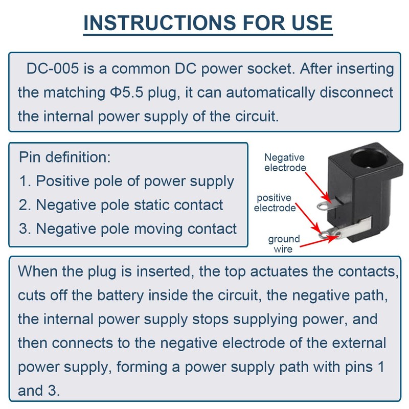 DAOKAI 20pcs DC-005 DC Power Jack Socket 5.5x2.1mm 3 Pin