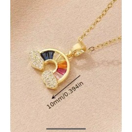 Rainbow 18k Gold Plated Rainbow Necklace & Pendant Minimalistic Gold Chain Small Zircons