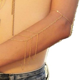 Aneneiceera Boho Tassel Upper Arm Cuff pendant Arm Bangles Multi-layered Tassel Gold Armlet Open Cuff Dainty Armlet Armband Bracelet Jewelry For Women and Girls