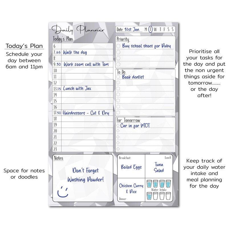 A5 Daily Planner 50 Sheet Note Pad with Schedule, Priority,