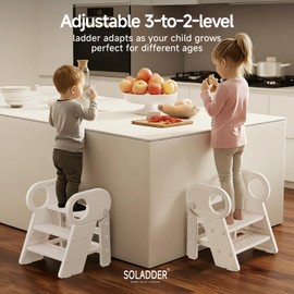 Soladder Foldable Toddler Step Stool with Handles for Bathroom Sink, Adjustable 3 or 2 Step Stool for Training Toilet Potty, Plastic Toddlers Kitchen Stool Helper for Kids-Grey
