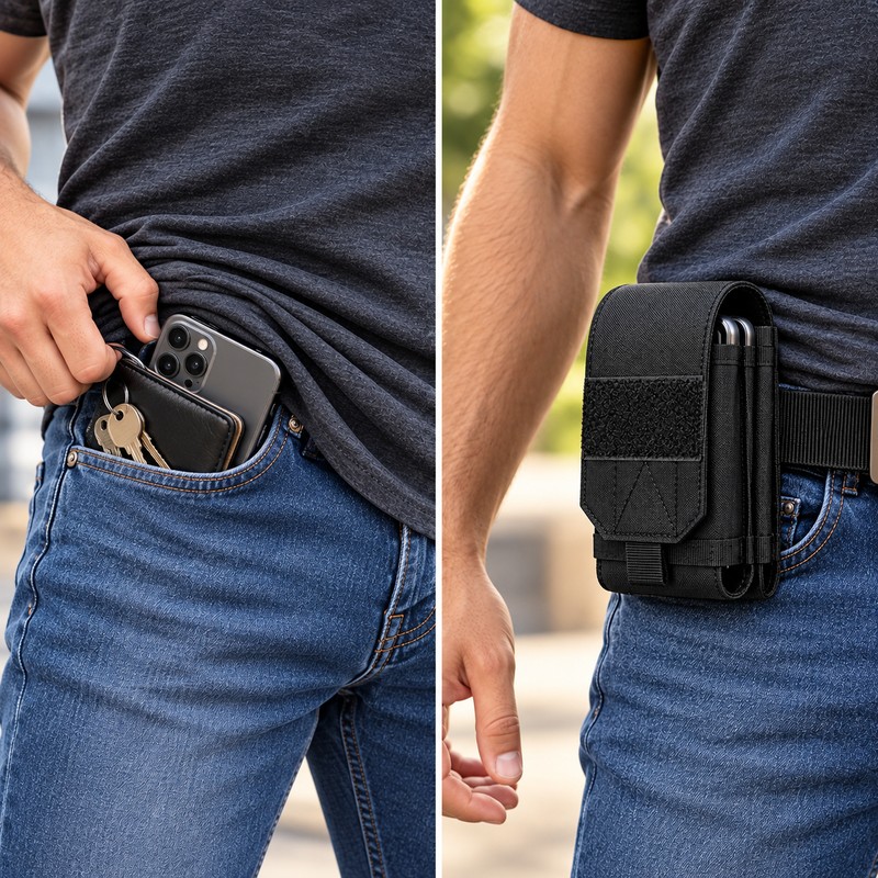 Double Phone MOLLE Pouch Nylon Belt Waist Bag for EDC