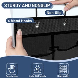 Aheroi Over the Door Shoe Organizer, 24 Pockets Black Hanging Shoe Organizer Mesh Hanging Shoes Rack for Door, Large Breathable Organizer Door Hanger for Shoes Space Saving Hangs Storage Holder