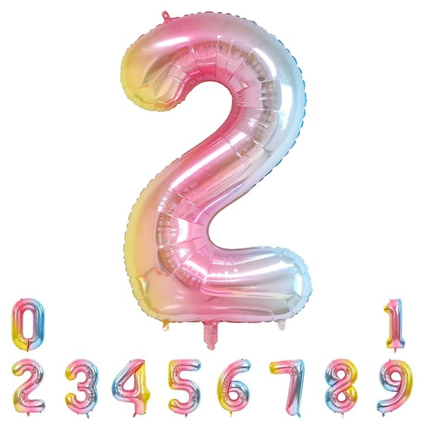 Unisun Number Balloons, 40inch Large Rainbow Number 2 Foil Mylar Helium Balloons for Birthday Party Celebration Decoration