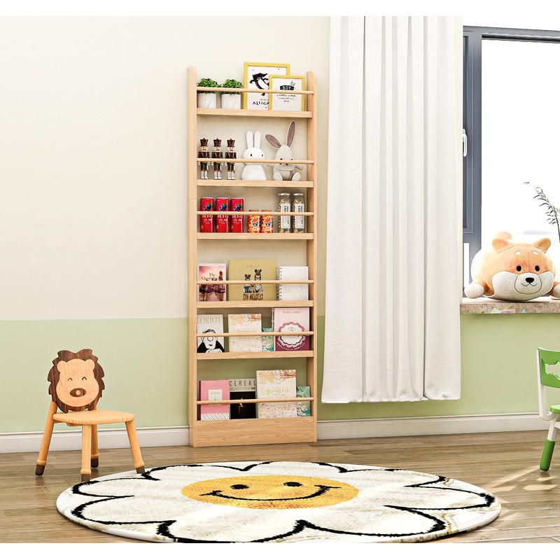 DINFOX 6 Tier Behind The Door Bookshelf, Kids Bookcase Rack