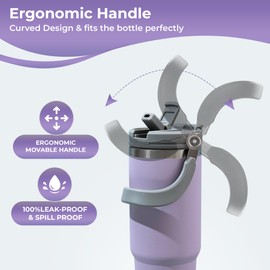 Lavish 30oz Travel Tumbler with Handle – Hot or Iced Drink Tumbler – Double Wall Stainless Steel Insulated Tumbler - Tumbler with 2-in-1 Lid and Straw - 100% BPA-Free - Car Coffee Cup (Purple)