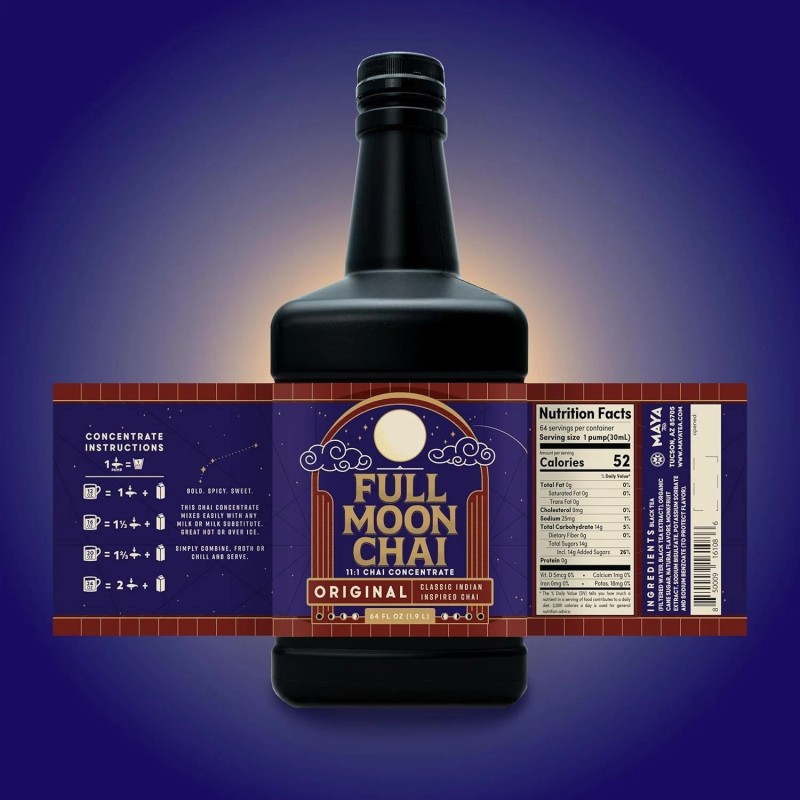 Maya Chai Tea Concentrate, Full Moon, Organic Cane Sugar, 64