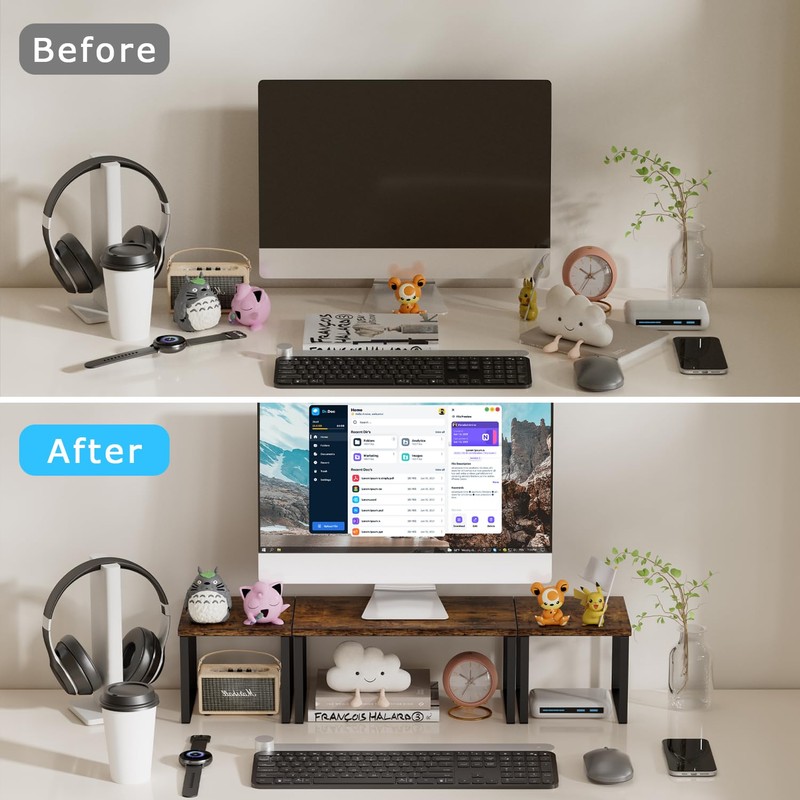 Aothia Wood Desktop Shelf for Top of Desk - 2-Tier
