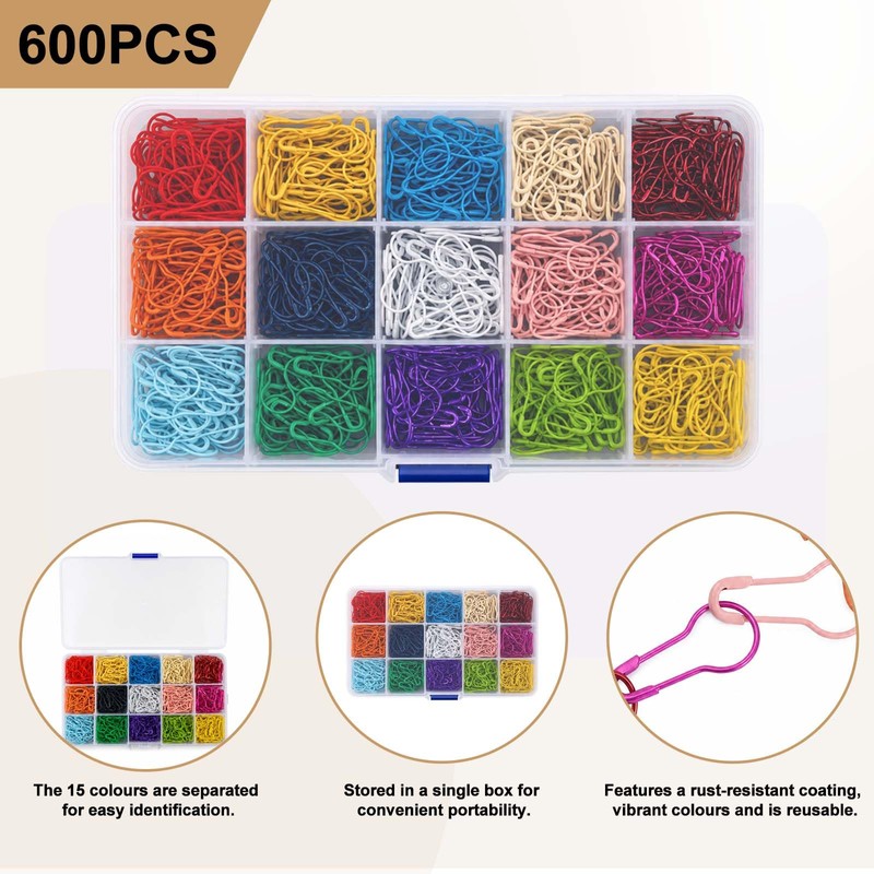 Gourd Safety Pins, 600pcs, 15 Colors, Individually Wrapped, 22mm/0.87 inch