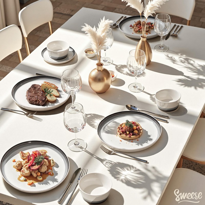Sweese 12 Piece Dinnerware Sets for 4 - Porcelain Plates