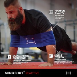  Roll over image to zoom in Sling Shot Mark Bell Reactive Exercise Assistance Workout Band for Men and Women to Assist with Bench Press, Dips, and Push Ups – (Level 2 Tension, Blue) - Large