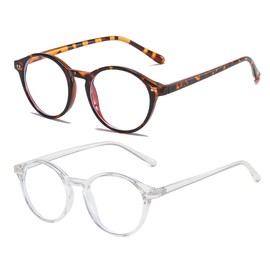 Gleyemor Blue Light Glasses for Men Women, Vintage Round Bluelight Blocking Computer Screen Protection Glasses (Tortoise+Transparent)