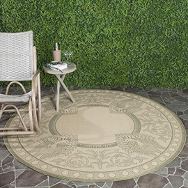 Safavieh Courtyard Collection CY2965 Indoor/ Outdoor Area Rug, 5'3" x 5'3" Round, Natural / Olive