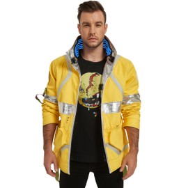 Mifidy David Martinez Jacket, Men Fashion David Cosplay Outfit Stand Glowing Collar Cotton Yellow Game Jacket Costume Large