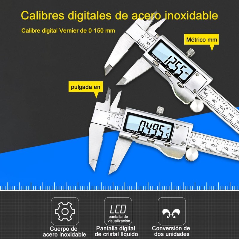 JESWO Vernier Digital, Inoxidable Pie de Rey, Calibrador Vernier Digital