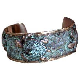 Elaine Coyne Wearable Art Patina Classic Sea Turtle Cuff Bracelet