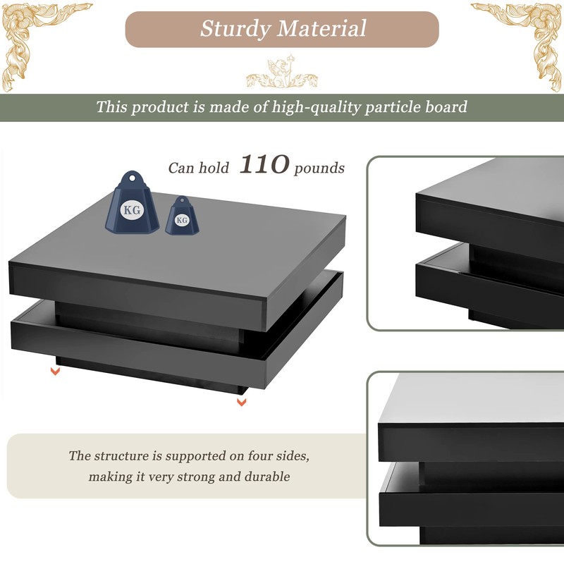 LED Coffee Table Modern High Gloss Cocktail End Table with