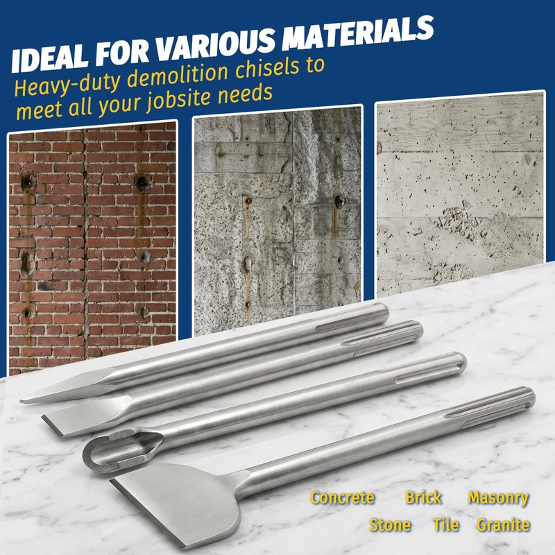 4-Piece SDS Max Chisel Set, 12-Inch Rotary Hammer Chisels