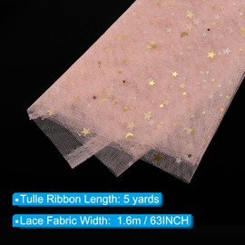 PATIKIL 5 Yards Tulle Fabric, 63inch Glitters Tulle Fabric Rolls Lace Sequin Ribbon Netting Stars Moon Soft for Tutu Skirt Dress DIY Crafts Birthday Wedding Party Decoration, Light Pink