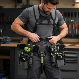 Adjustable Tool Belt for Work – 32–66 Inch Nylon Belt with Suspenders for Electricians, Carpenters & Construction