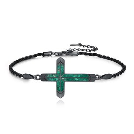 TwoAnts Cross Bracelet for Men Women 925 Sterling Silver Adjustable Faith-Based Religious Bracelet with Malachite Christian Jewelry Gift for Prayer