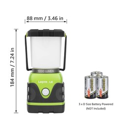 LE 1000LM Battery Powered LED Camping Lantern, Waterproof Tent Light with 4 Light Modes, Camping Essentials, Portable Lantern Flashlight for Camping, Emergency Light, Power Outages, Not Rechargeable