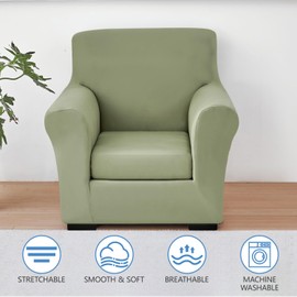 Keyroal Stretch Sofa Cover Couch Covers, 2-Piece Armchair Cover with Separate Cushion Cover, Washable Soft Spandex Furniture Protector for Living Room(Armchair, Light Green)