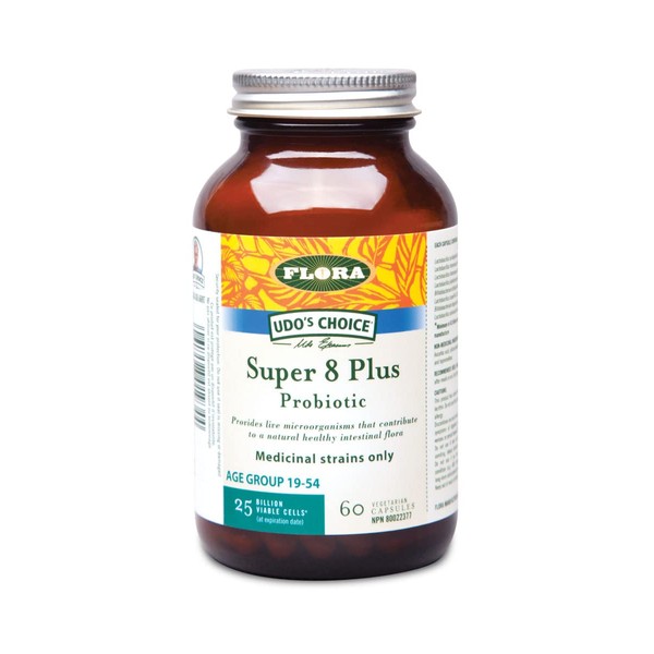 Flora - Super 8 Plus Probiotic - 42 Billion CFU, High Potency, Vegetarian Probiotics for Women & Men, Yeast Balance - 60 Vegetarian Capsules