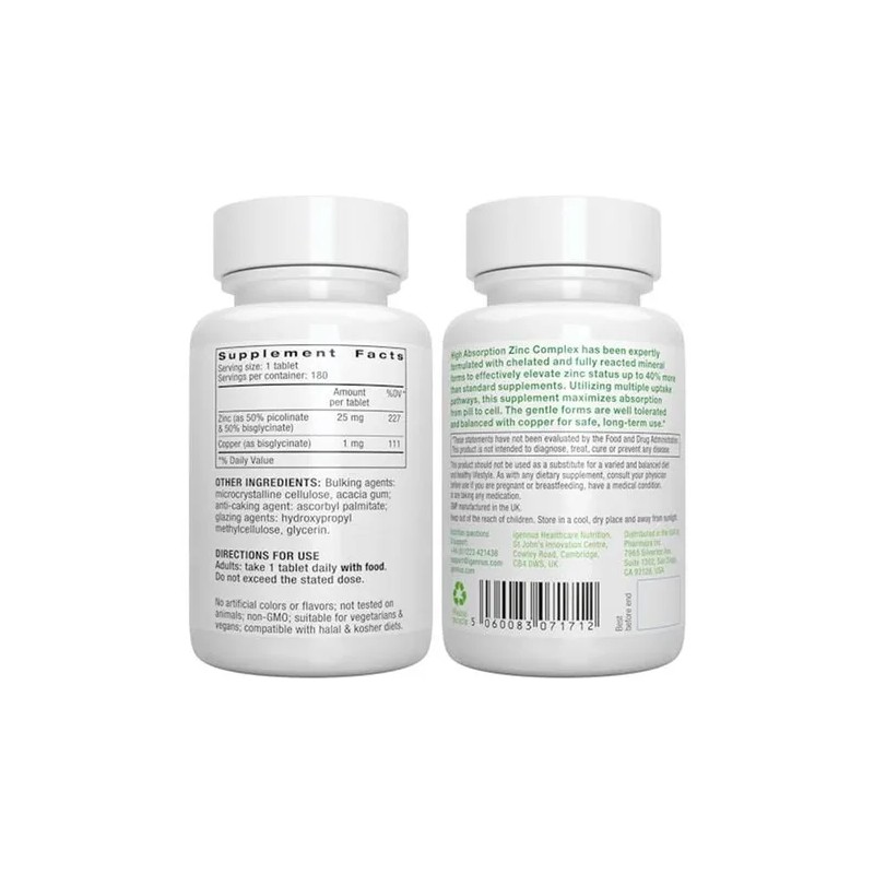 Igennus Zinc Quelado 25 Mg Igennus 180 Tabletas