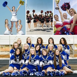 Extpro 12Pcs Cheerleading Pom Poms with Finger Holes Metallic Foil Cheer Pom Poms for Dance, Matches, Team Spirit Sports, Stage Performance, Carnival Celebration,12PCs Blue Gold