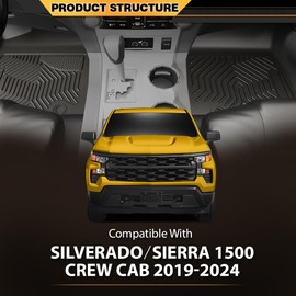 G-PLUS Floor Mats Cargo Liners, Compatible with Chevy Silverado GMC Sierra Crew Cab 2019-2024, 1st & 2nd Row 3PCS, All Weather Full Cover Protection