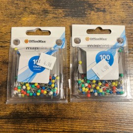 Office Max 2 Office Max MAP PINS 100/box NEW round head push red blue green yellow white