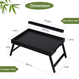 Asuthzon Bed Tray Table with Foldable Legs, Breakfast Food Trays for Eating on Couch with Media Slot for Bed, Eating, TV Tray, Kitchen Serving Tray(Black, Medium)