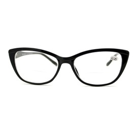 PASTL Clear Lens Glasses With Bifocal Reading Lens Womens Rectangular Cateye (black, 1.00)