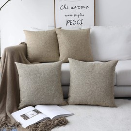 Home Brilliant Cushion Covers 45 x 45 Faux Linen Square Handmade Throw Pillows Cover for Sofa, 45x45 cm, 18 inch, Natural Linen, Set of 4