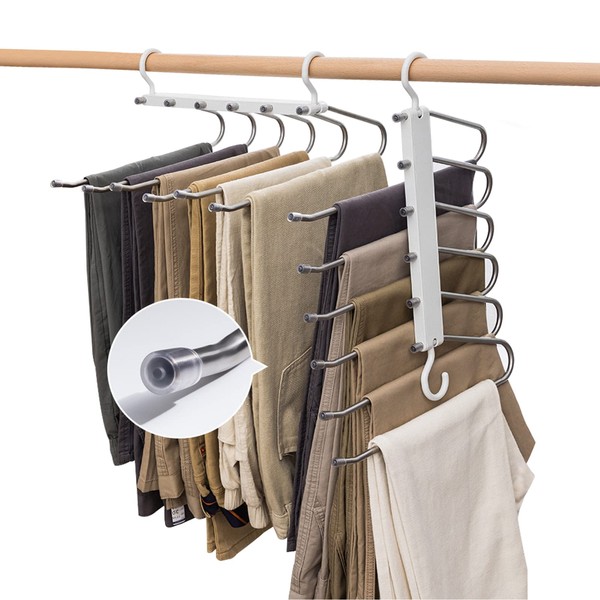 WEKIWGOT Pack of 2 Trouser Hangers, Space-saving, 6-Layer Non-Slip Foldable