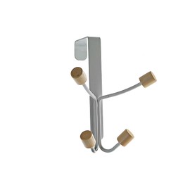 Iron Powder Coated Over The Door 4 Hooks Wooden Knob - Set of 4, Hooks, White, Iron, 5.12 x 2.76 x 6.69