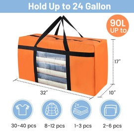 CIVJET 2 Pack Duffle Bag for Travel with Clear Window, 24 Gallons Foldable Travel Tote Carry on Luggage Duffle Overnight Bag for Women and Men, Large Collapsible Waterproof Suitcase, Orange